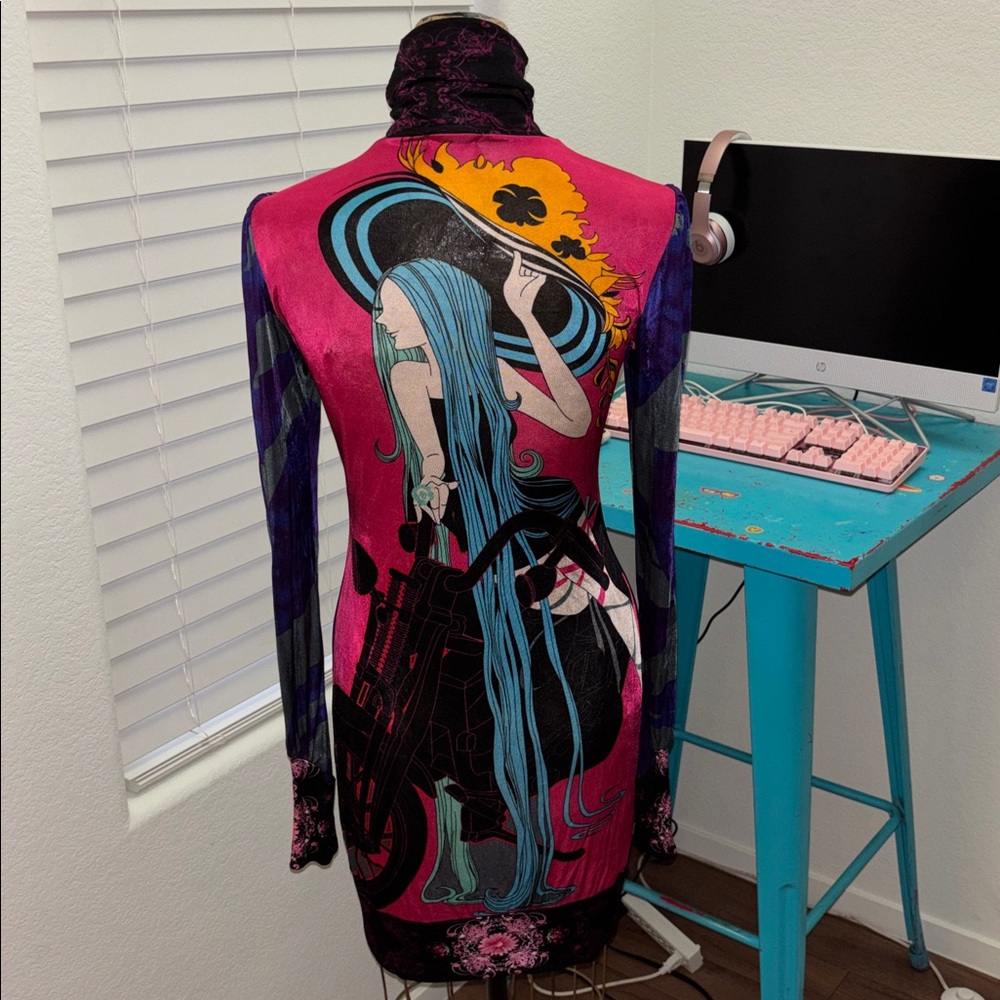 Custo Barcelona Vanity Size 1 Dress Biker Chick Abstract Art Vintage Colorful - Picture 2 of 16